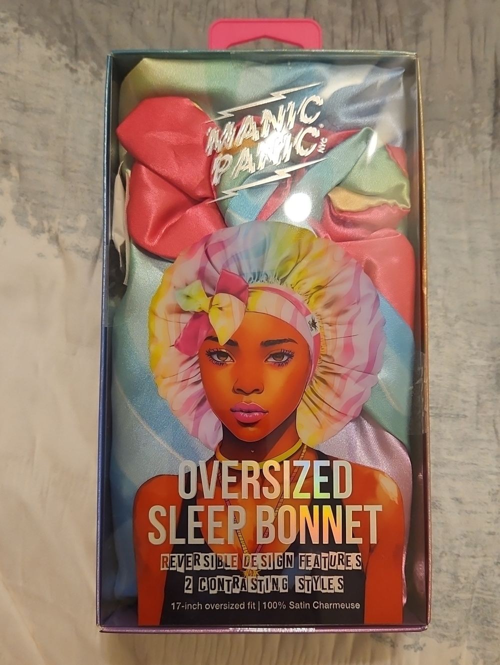 NWT Manic Panic Oversized Reversible Satin Sleep Bonnet 17” Hair Protection